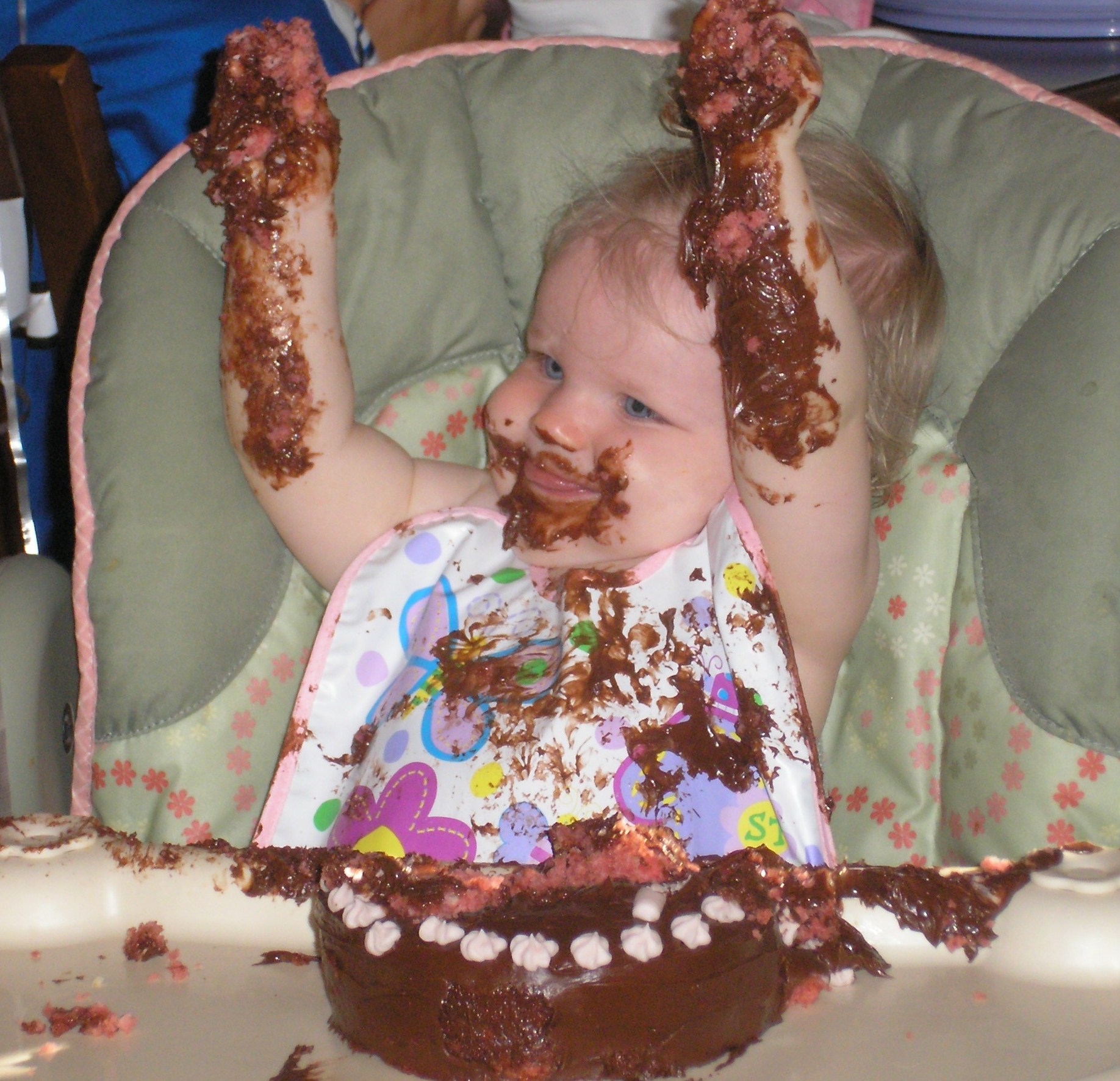 Our daughter after her 1st birthday chocolate feast (she's a girl after her Mama's heart!)